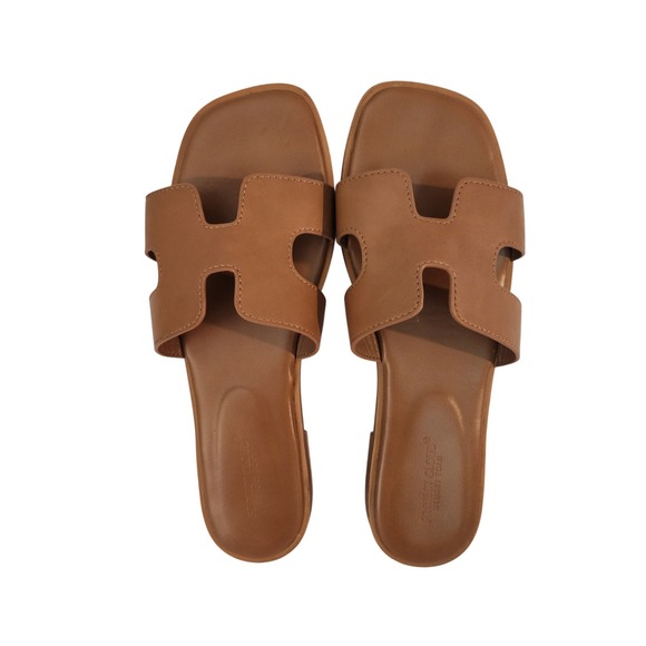 Project Cloud Shoes - French Cloud Memory Foam H-Cutout Slide Sandals Brown Flat 8.5M
